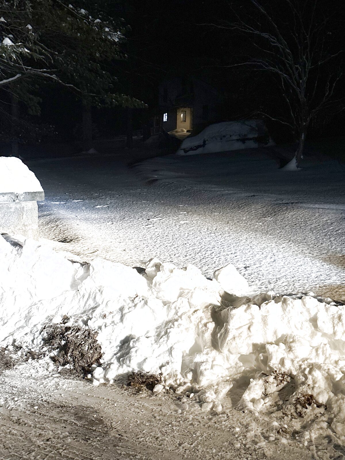 Freshly plowed residential driveway with clean snow banks